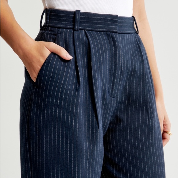 Abercrombie Tailored Relaxed Straight Pant - Navy Pinstripe - Picture 2 of 8